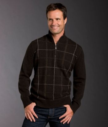 Kenneth Roberts Platinum® Men's 1/4 Zip Grid Sweater - Bistre Brown