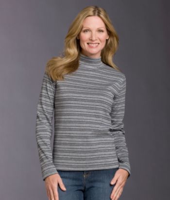 Studio Works Petites' Long Sleeve Metallic Striped Mock-turtleneck Top