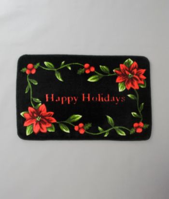 Nourison Printed Holiday Rug - Happy Holidays Poinsettia