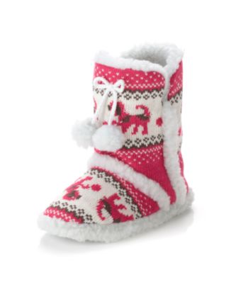 Jesco Juniors' Puppy-print Slipper Boots - Pink/White/Brown