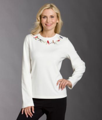 Breckenridge® Petites' Bird Applique Crewneck Tee