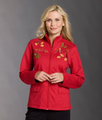 Breckenridge® Bird Applique Mock-turtleneck Fleece Jacket - Romanov Red