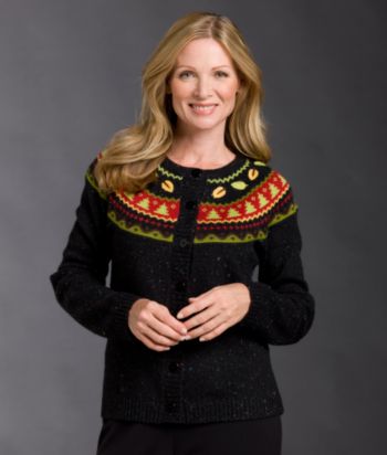 Breckenridge® Petites' Fairisle Buttonfront Cardigan Sweater - Midnight Black