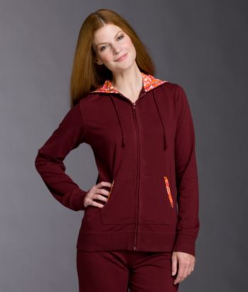 Cocoa French Terry Swirl-print Hoodie Jacket - Burgundy