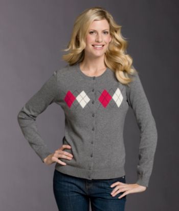 Izod® Long Sleeve Argyle Crewneck Cardigan Sweater
