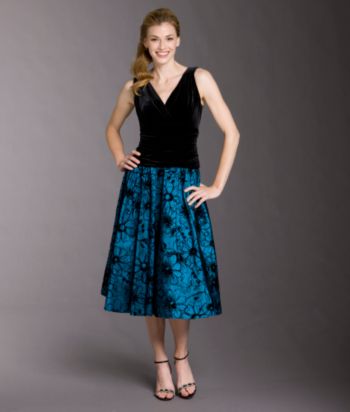 S.L. Fashions Petites' Layered-look Velvet & Satin Dress - Black/Blue