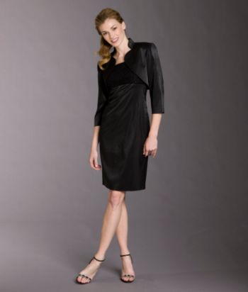 R & M Richards Petites' 2-pc. Shimmer Satin Bolero & Dress - Black