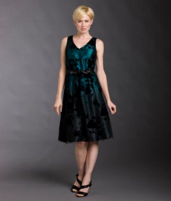 R & M Richards Petites' Floral Flocked Ombre Dress - Teal/Black
