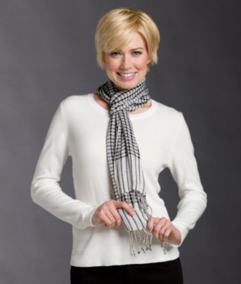 Notations® Petites'  Crewneck Sweater & Printed Scarf - Prinz