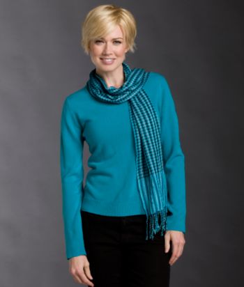Notations® Petites' Crewneck Sweater & Printed Scarf - Becker