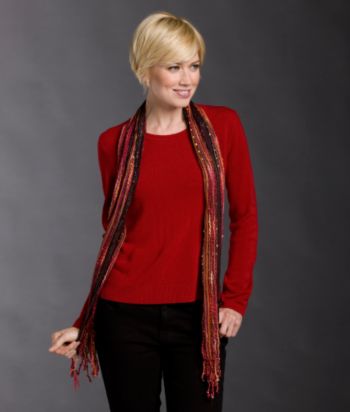 Notations® Petites' Crewneck Sweater & Printed Scarf - Lala