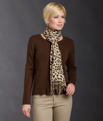 Notations® Petites' Crewneck Sweater & Printed Scarf - Napier