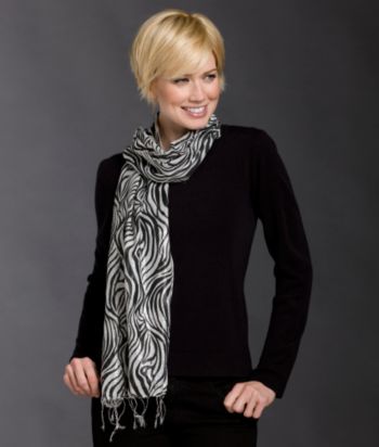 Notations® Petites' Crewneck Sweater & Printed Scarf - Corot