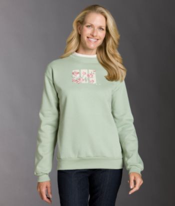 Morning Sun® Pearl Carnation Applique Fleece Sweatshirt - Pale Green