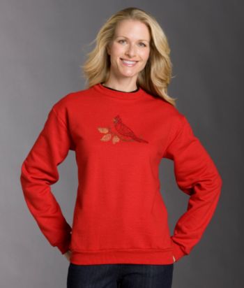 Morning Sun® Jeweled Cardinal Applique Fleece Sweatshirt - Red