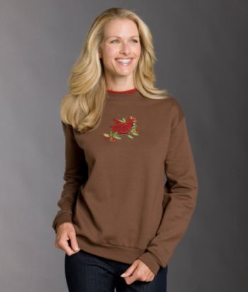 Morning Sun® Folklore Cardinal Applique Fleece Sweatshirt - Chocolate