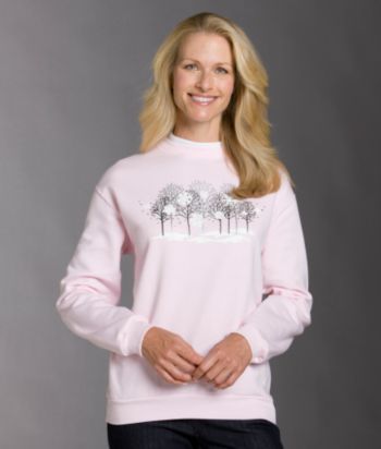 Morning Sun® Glitter Trees Applique Fleece Sweatshirt - Light Pink