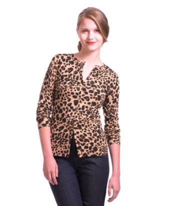 Liz Claiborne New York Leopard-print Ribbed Cardigan Sweater - Camel Multi