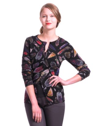Liz Claiborne New York Feather-print Cardigan Sweater - Black Multi