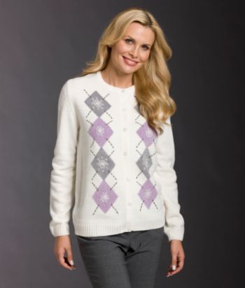 Alfred Dunner® Petites' Argyle Cardigan Sweater - Ivory