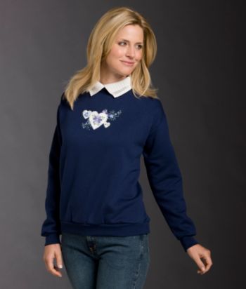 Morning Sun® Petites' Pastel Floral Heart Fleece Top - Navy