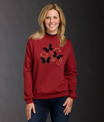 Morning Sun® Petites' Black Velvet Butterflies Fleece Top - Cardinal