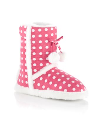 Jesco Juniors' Dot-print Slipper Boots - Dark Pink/White