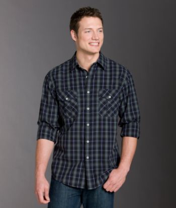 Izod® Men's Tartan Denim Long Sleeve Woven Shirt - Midnight