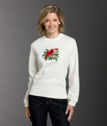 Studio Works Winter Birds Applique Fleece Top - Basic Cream