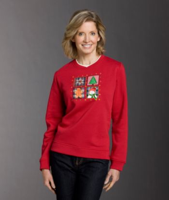 Studio Works Button Squares Applique Fleece Top - Romanov Red
