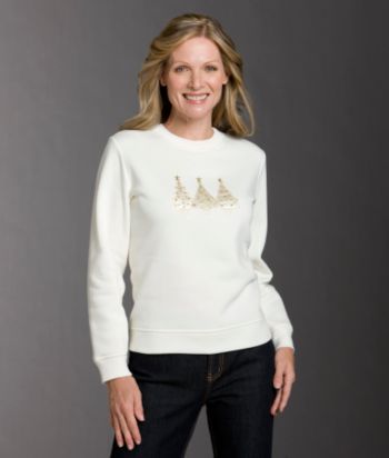 Studio Works Petites' Tonal Trees Applique Fleece Top - Basic Cream