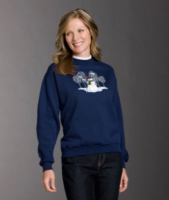 Morning Sun® Petites' Snowman & Birds Applique Fleece Top - Navy
