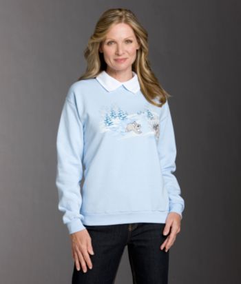 Morning Sun® Petites' Snow Bunnies Applique Fleece Top - Sky Blue