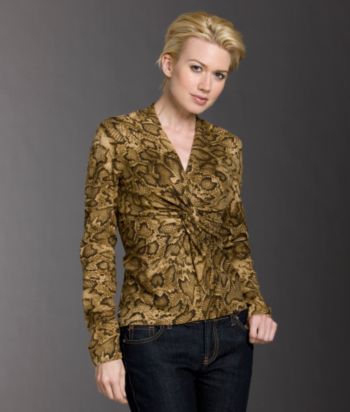 Jones New York Signature® Petites' Snakeskin Twist Sweater - Gold Dust Combo