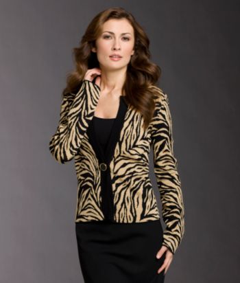 Jones New York Signature® Petites' One-button Cardigan Sweater - Black/Gold Dust