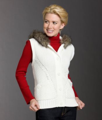 Jones New York Sport® Petites' Faux-fur Trim Sweater Vest - Sugar