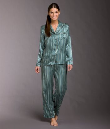Chanteuse Satin Pajama Set - Bone Teal Stripe