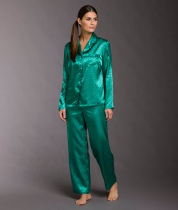 Chanteuse Satin Pajama Set - Jade Circle Dot