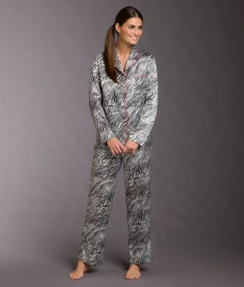 Chanteuse Satin Pajama Set - Zebra/Red Trim