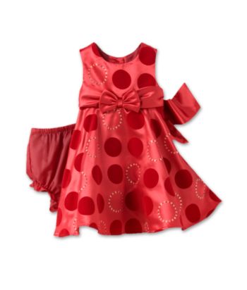 Rare Editions Baby Girls' Dot Shantung Holiday Dress - Red