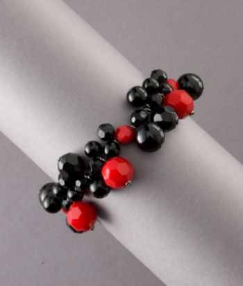 Studio Works Beaded Stretch Bracelet - Red/Jet
