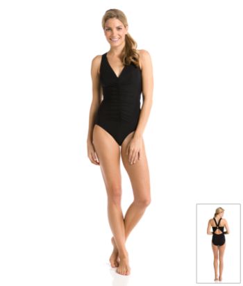 Magicsuit® Solid Halter Crisscross-back Maillot Swimsuit - Black