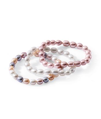 3-Piece Genuine Freshwater Pearl Bracelet Set - White/Pink/Multi