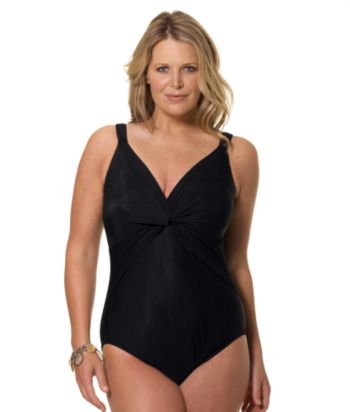 Miraclesuit® Plus Size Pandora Solid Twist-front Maillot Swimsuit