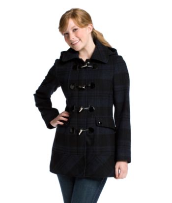 GUESS Juniors' Long Toggle-front Wool Jacket - Pink Plaid
