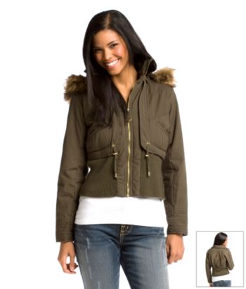Baby Phat® Juniors' Canvas Puffy Jacket - Army