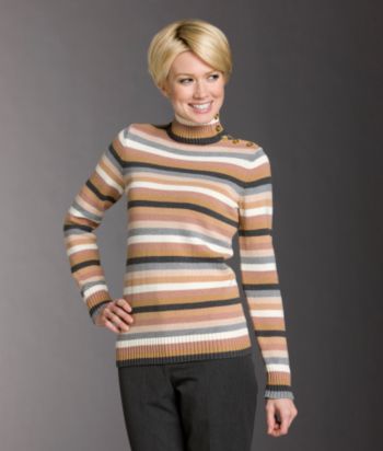 Liz Claiborne New York Petites' Buttoned Mock-turtleneck Sweater - Pink Gin Multi