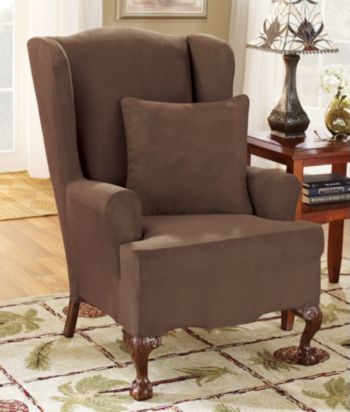 Sure Fit® Stretch Suede Wing Chair Slipcover