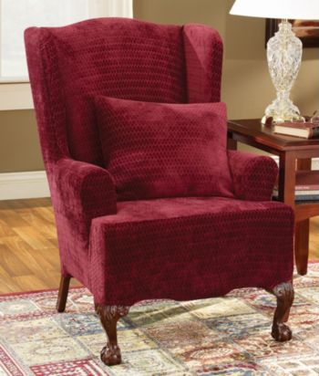 Sure Fit® Stretch Royal Diamond 1-Piece Wing Chair Slipcover