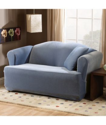 Sure Fit® Stretch Pique 1-Piece Sofa & Loveseat T-Cushion Slipcovers